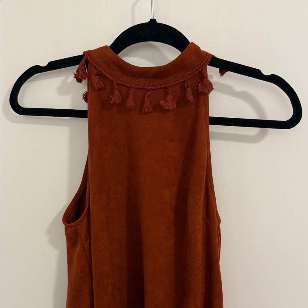 Entro Faux Suede Tassel Elegant Brown Sleeveless Dress SZ MED